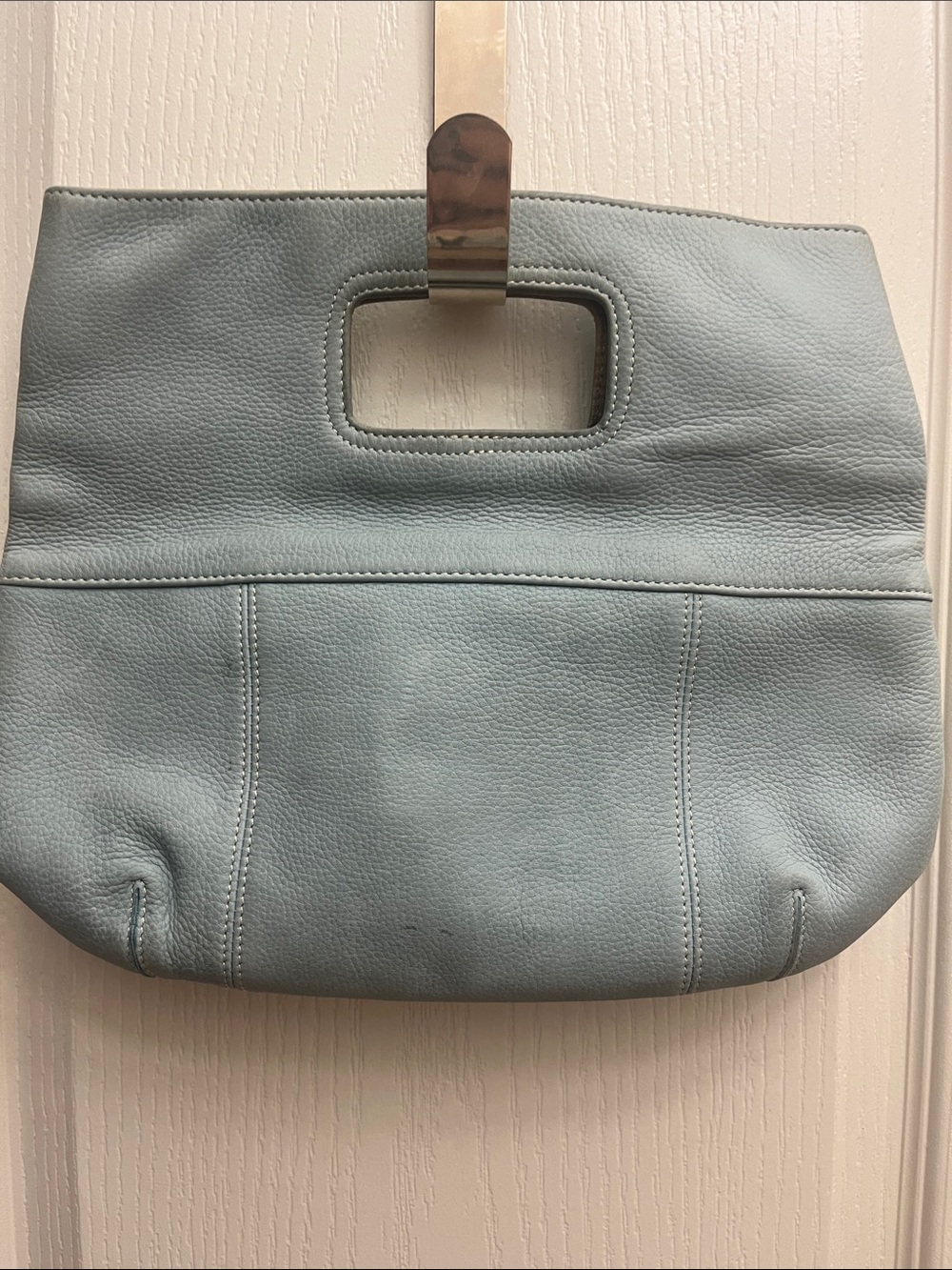 Tianello Light Blue Leather Cutout Handle Clutch